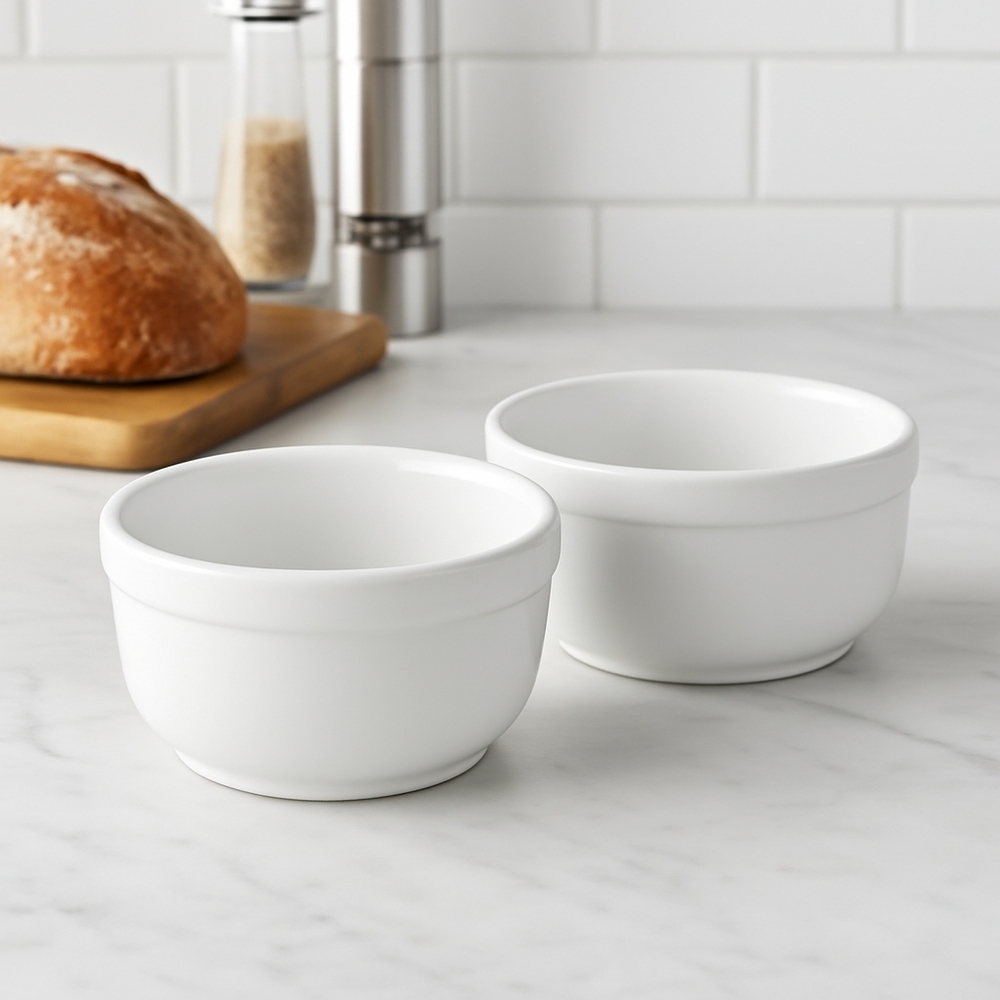 VTG Williams Sonoma White Heavy Stoneware Bowls — Set of 2 (6¾" × 3")